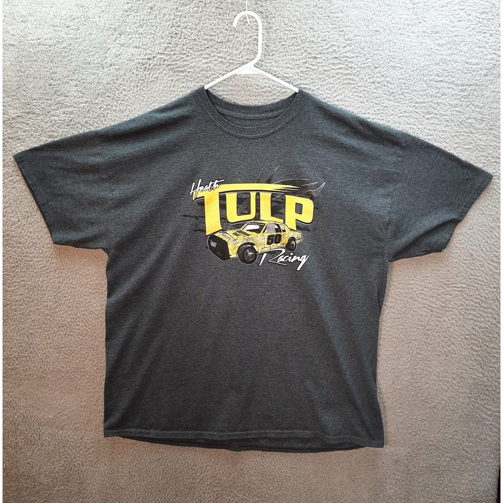 Gildan Shirt Adult 2XL XXL Gray Stock Car Racing Graphic Tee Mechanic Y2K Mens
